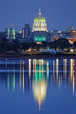 Image of the Harrisburg Capital building from the Susquehanna River